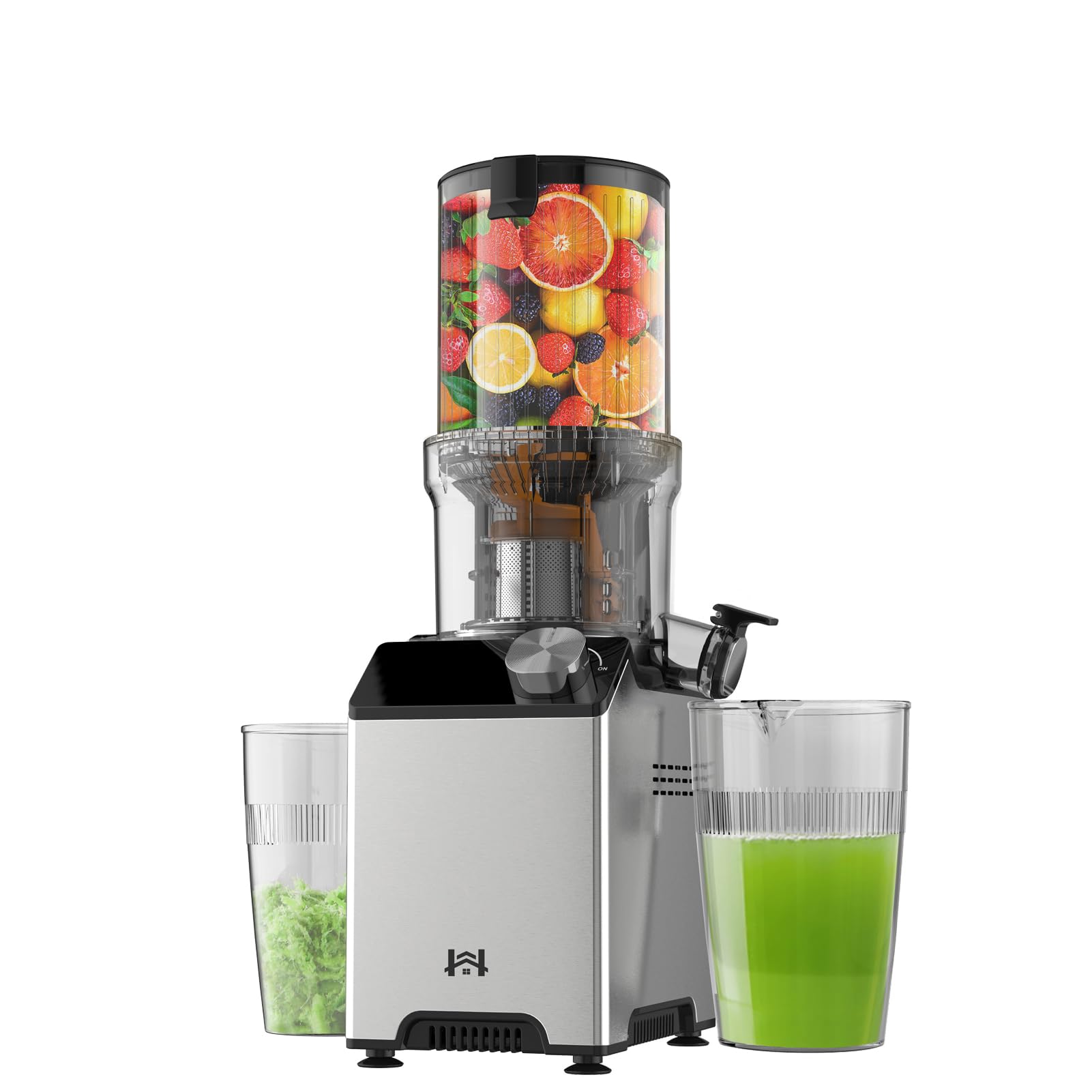 Whuto cold press juicer with wide feed chute for quick whole-fruit juicing