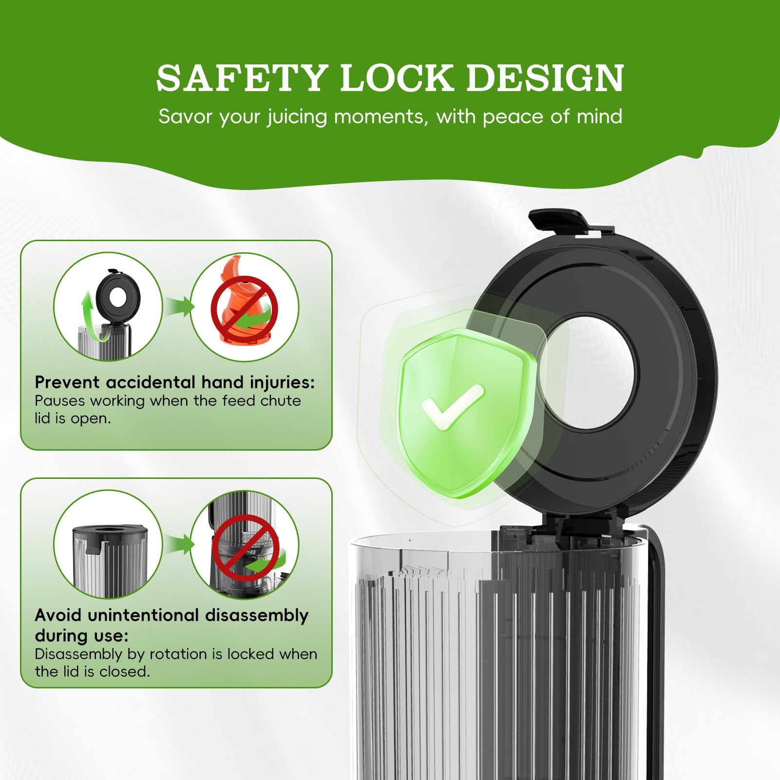 Whuto juicer enhanced cooling system supports longer use.