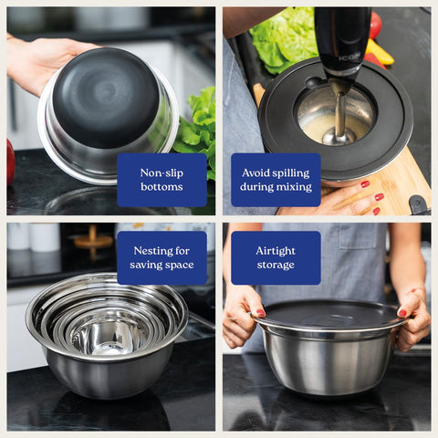 WHYSKO nesting design stainless steel mixing bowls save counter space.