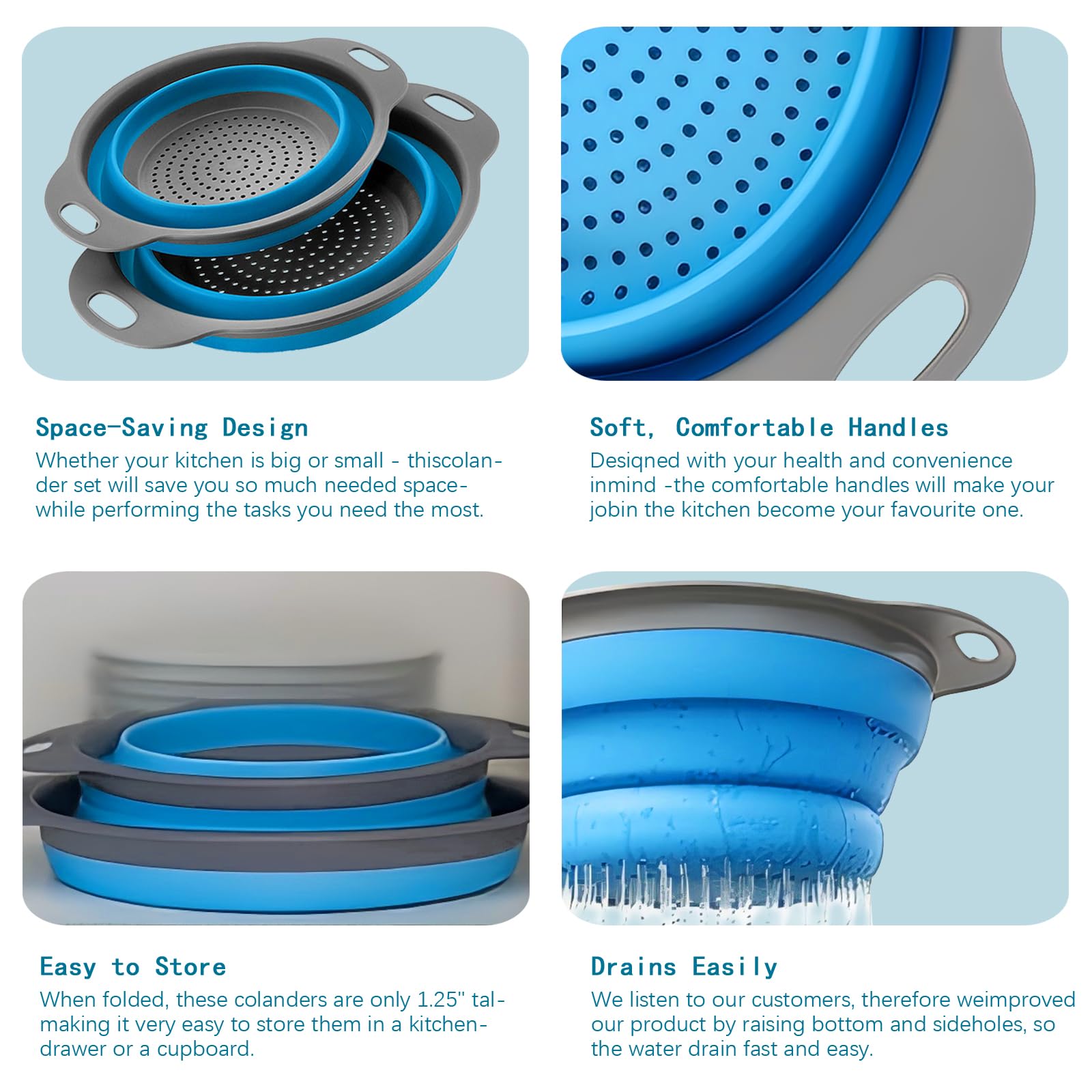 WHZHAOCAI colander 9.8-inch blue, perfect for fruits and small loads