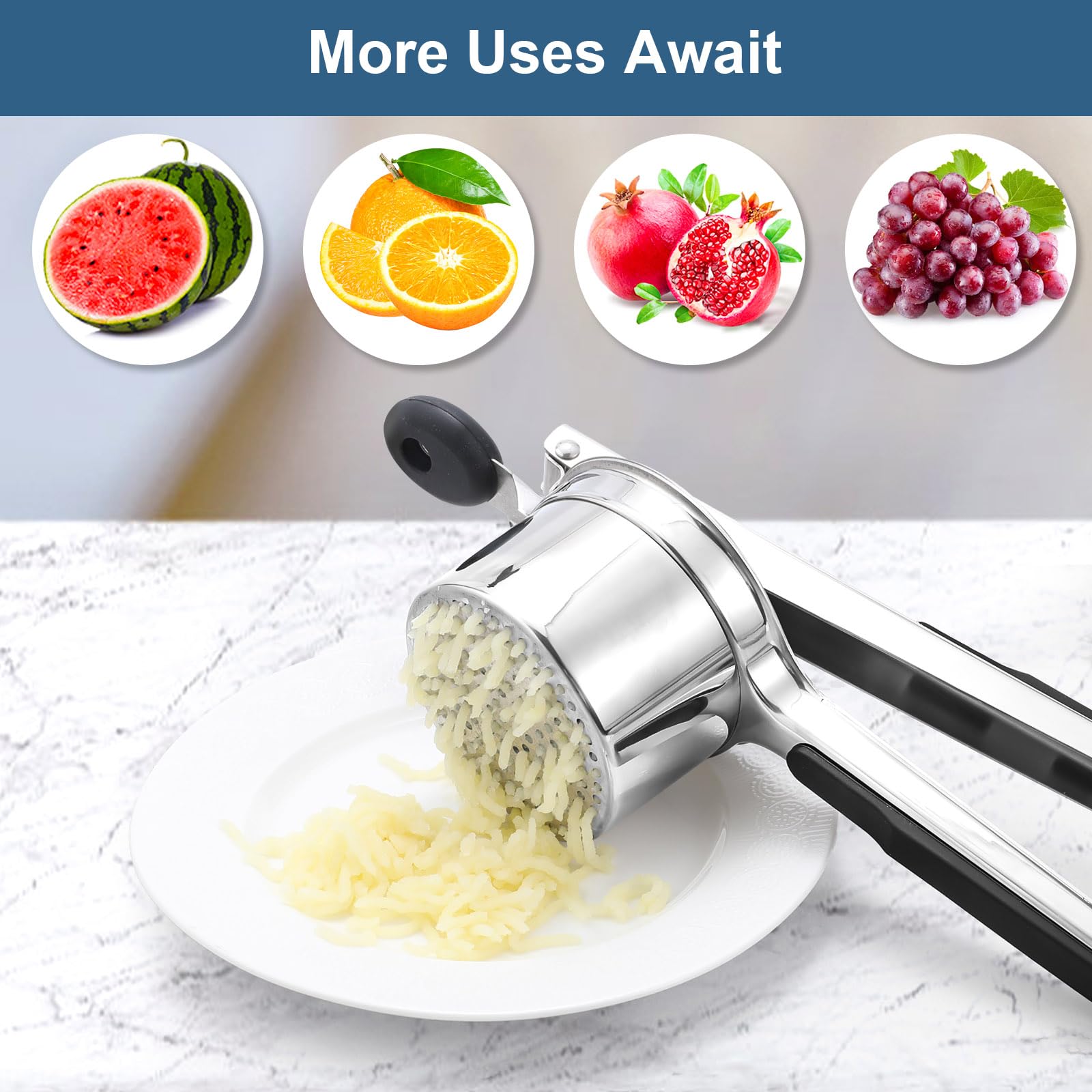 Versatile use showing WIHBOIR ricer for carrots, squash, and tomatoes
