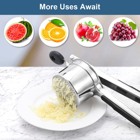 Versatile use showing WIHBOIR ricer for carrots, squash, and tomatoes