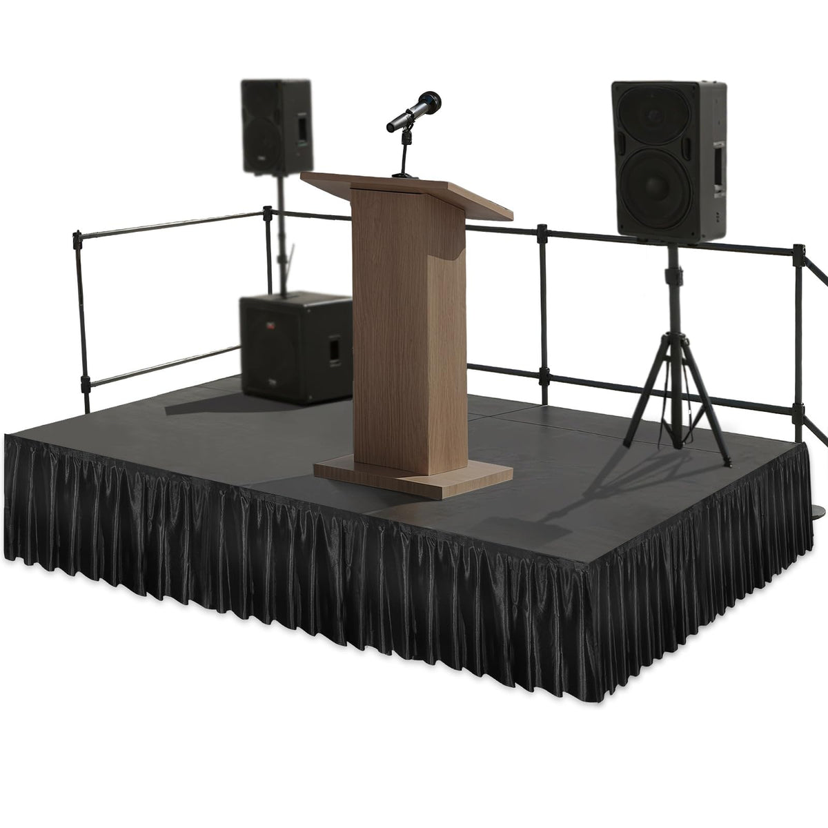 Wibeelee black satin stage skirt edge with adhesive for quick setup