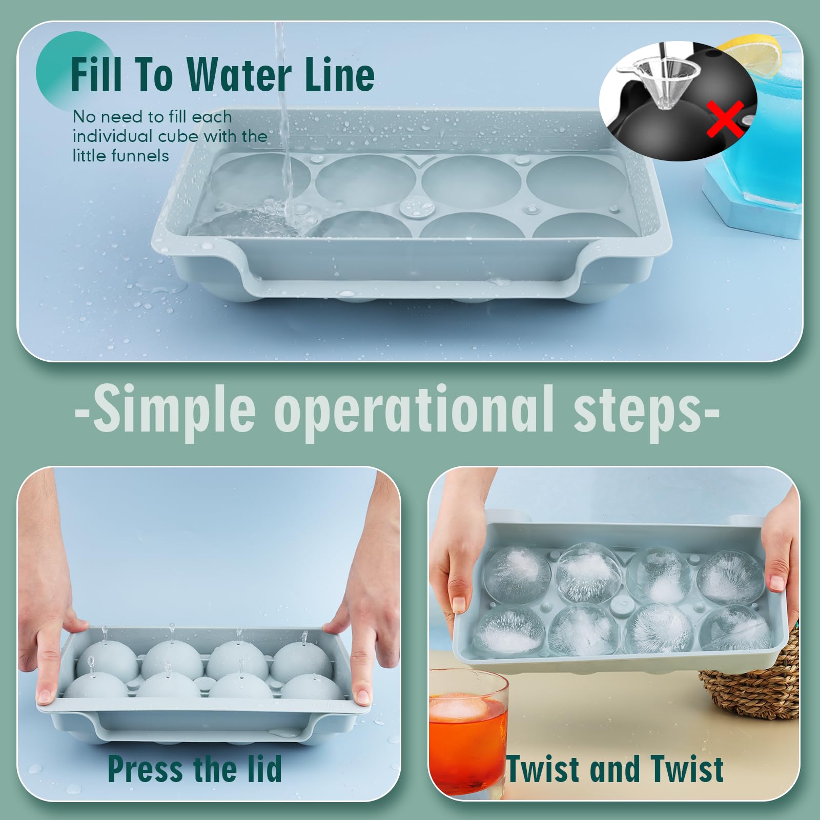 WIBIMEN freezer-safe ice tray features twist-release for perfect spheres.