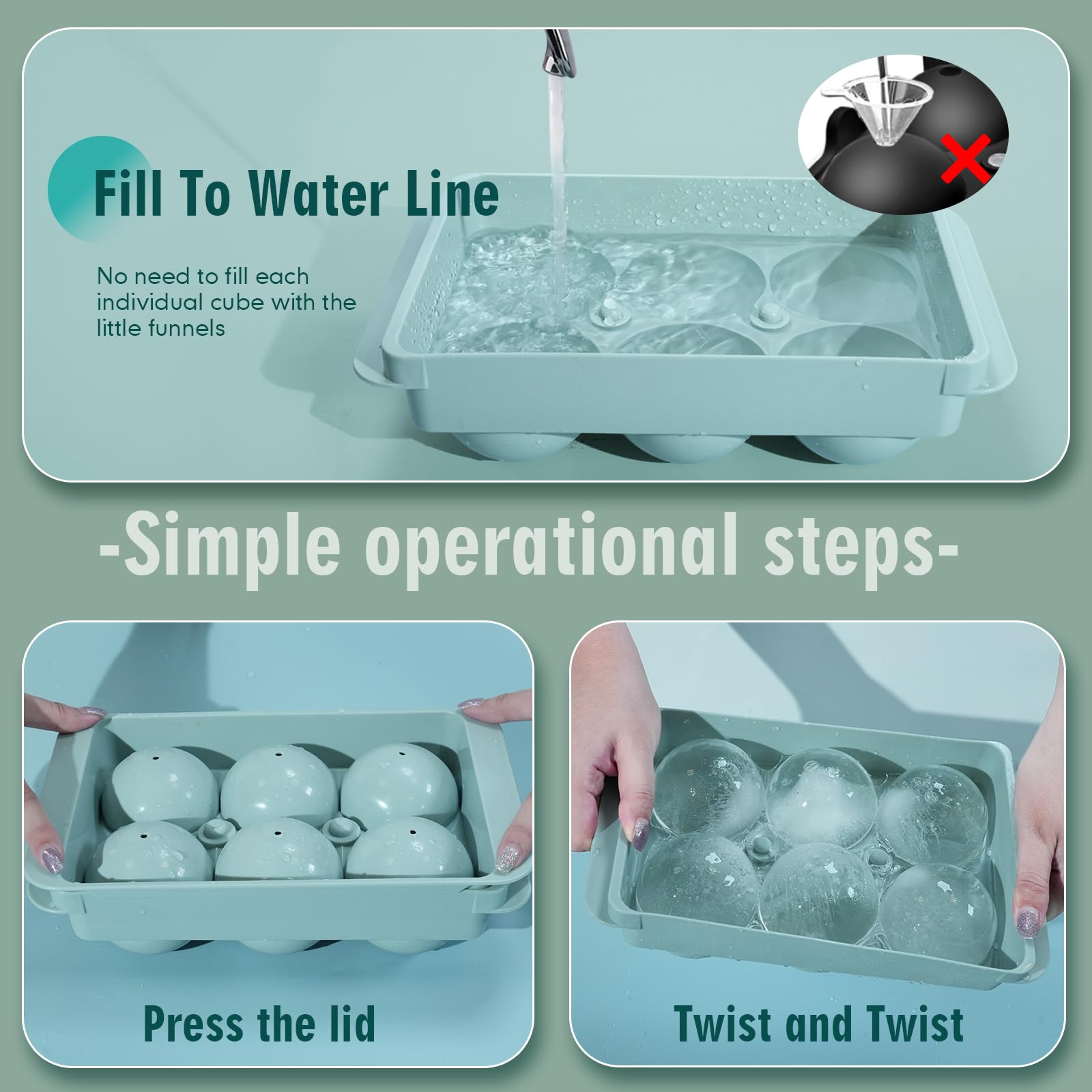 WIBIMEN freezer ice tray twisting-edge for effortless ice ball release.
