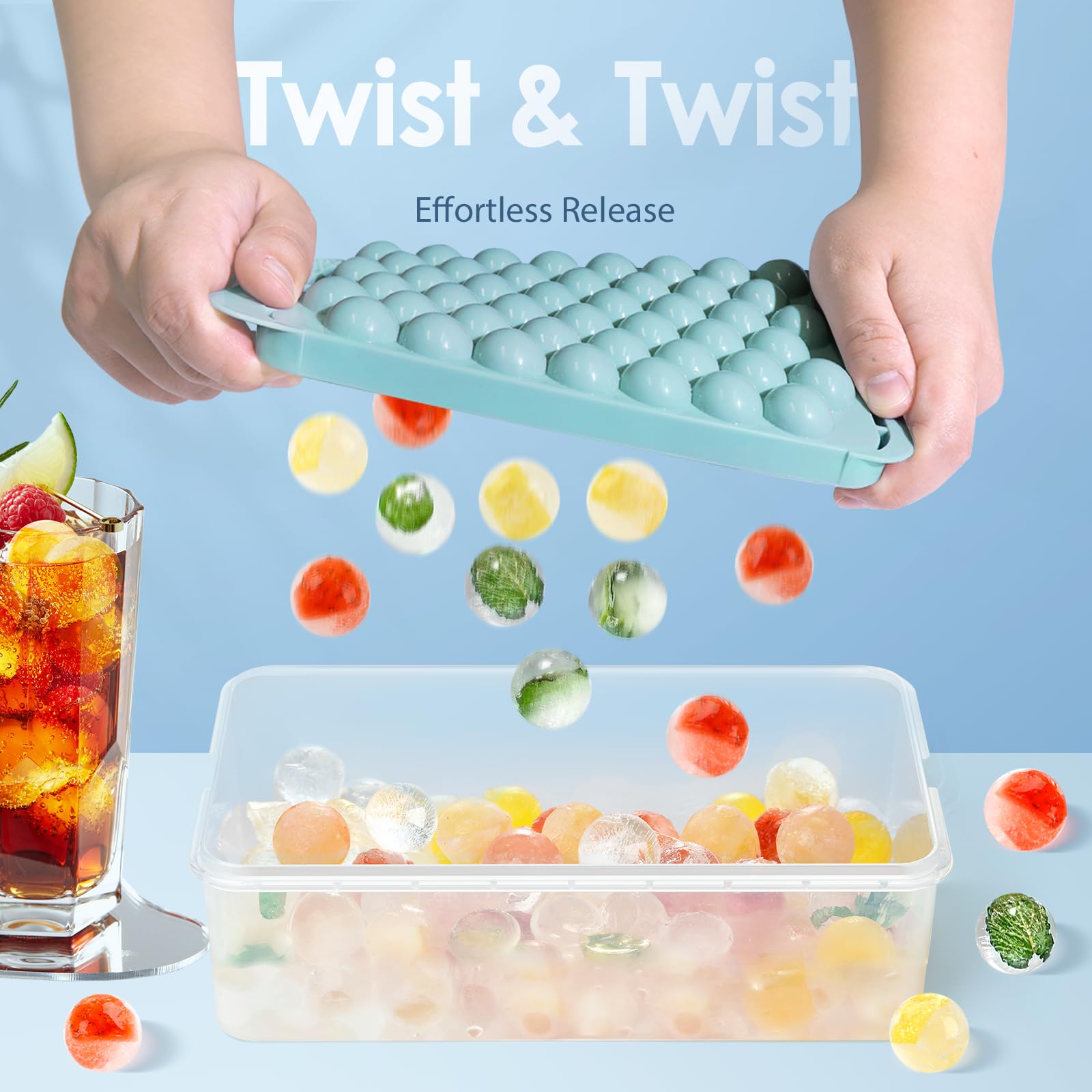 WIBIMEN ice tray with blue bin and lid for organized freezing