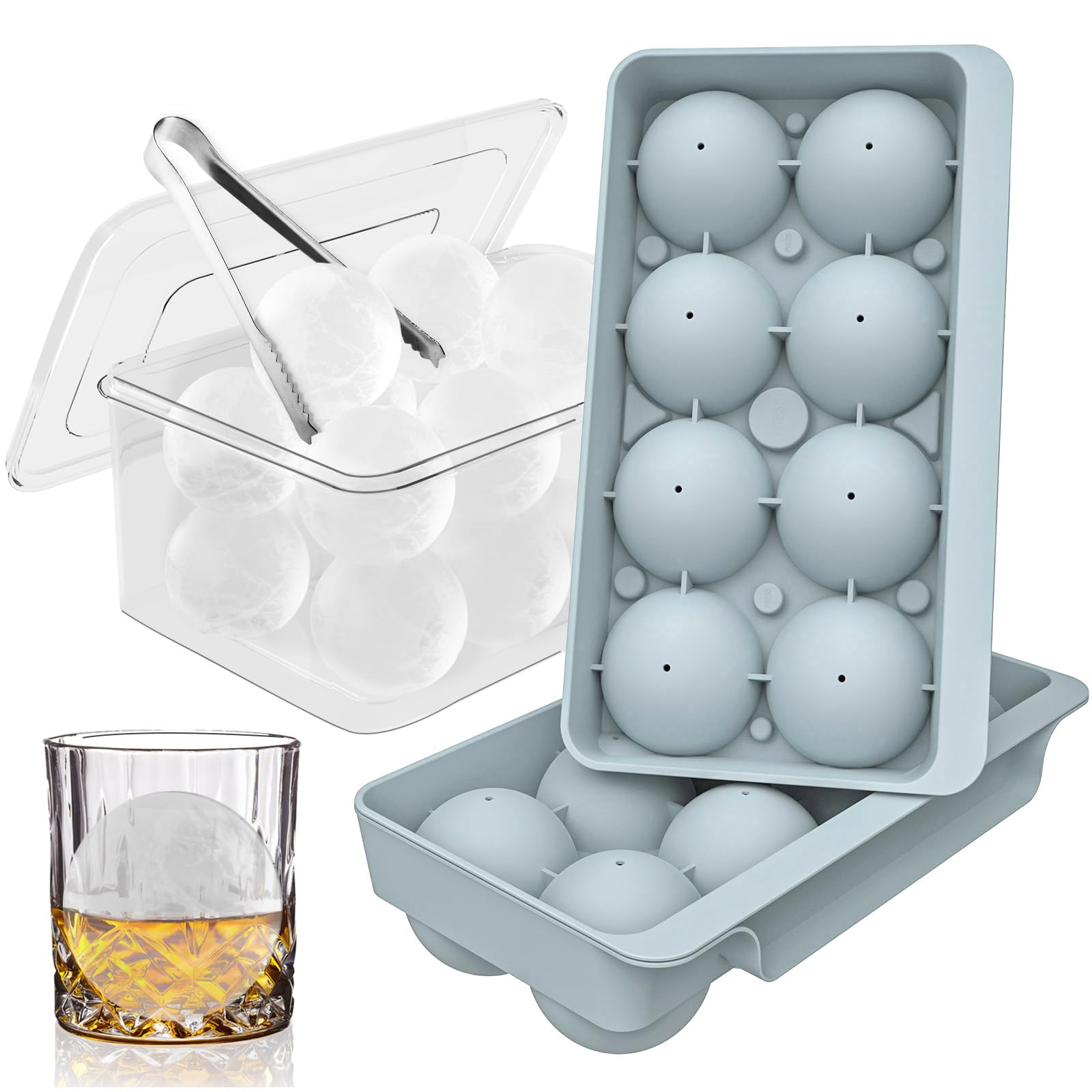 WIBIMEN blue large ice cube tray 2-pack for easy release whiskey ice balls.