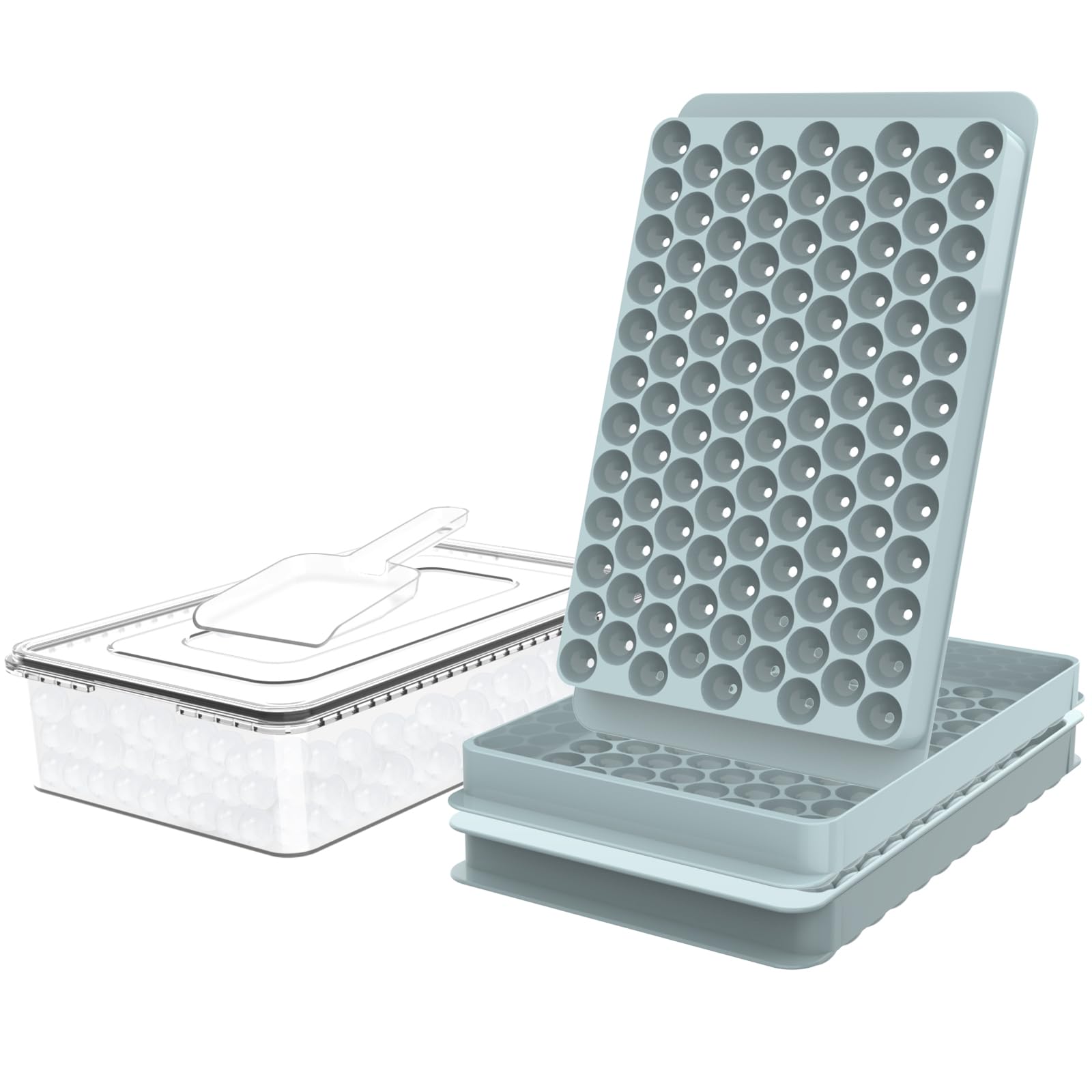 WIBIMEN mini ice trays blue with tiny 0.55-inch round pebble ice for fast chilling.