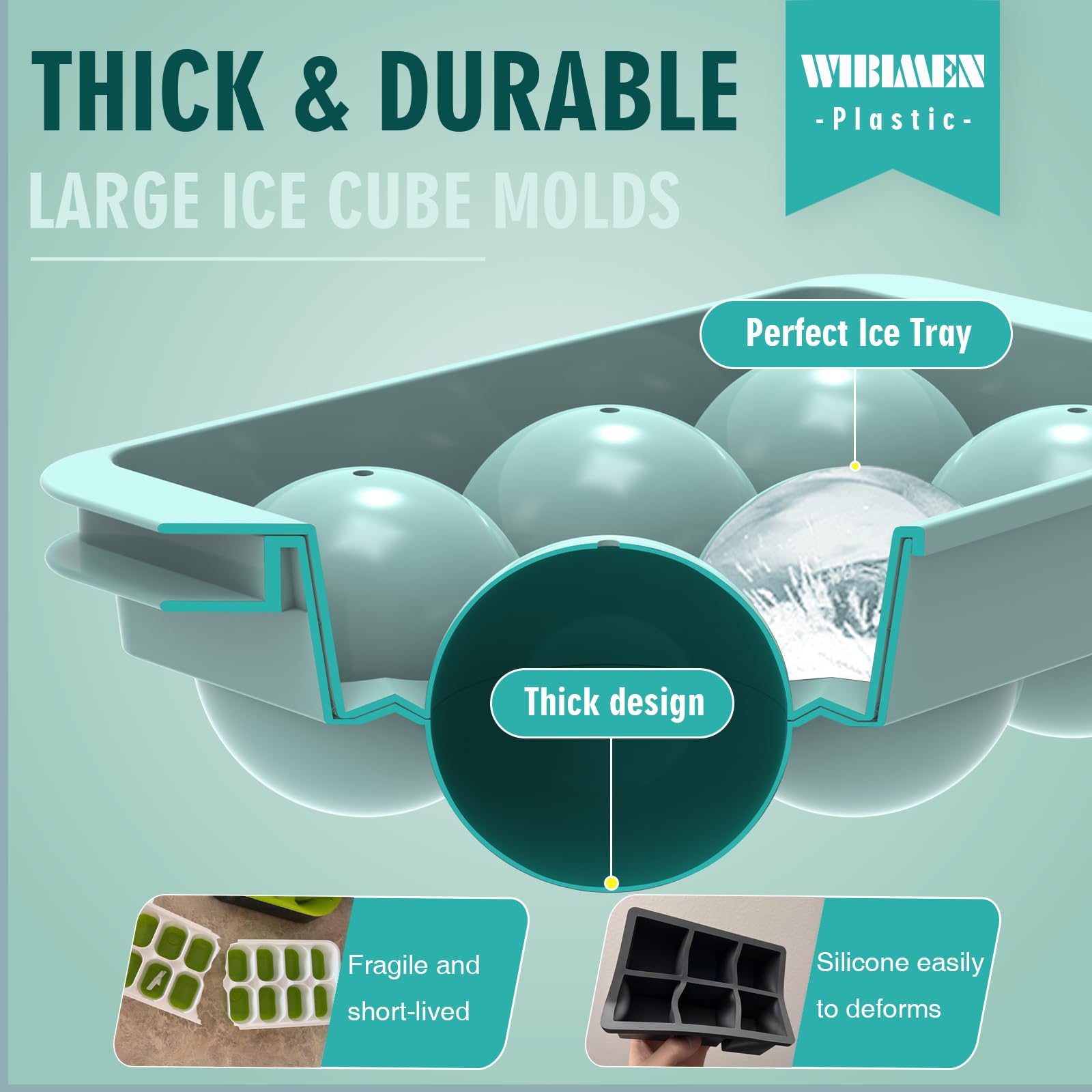 WIBIMEN versatile ice cube mold ideal for whiskey, cocktails, and sparkling water.