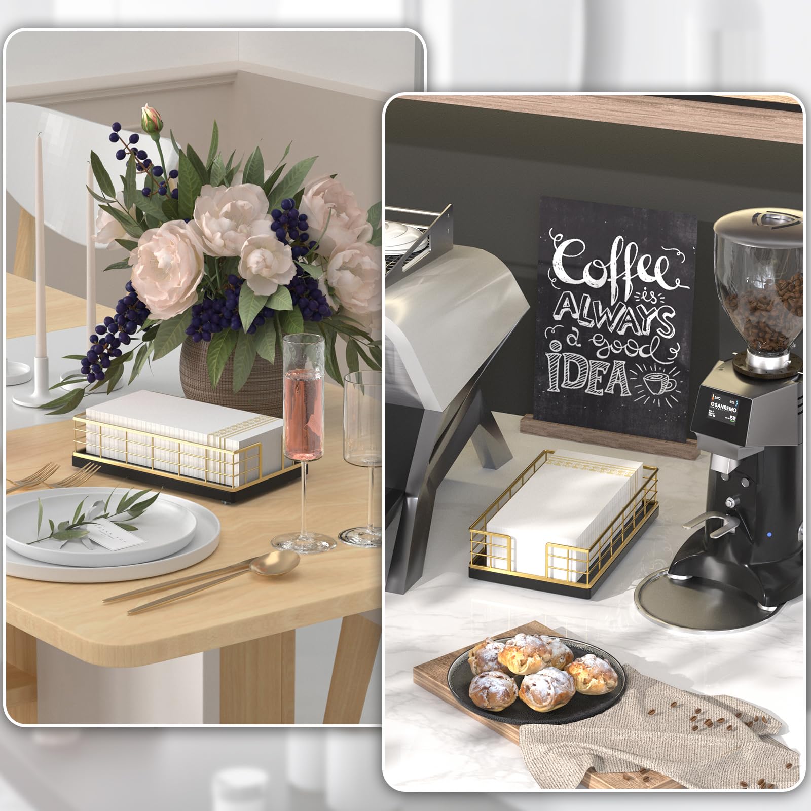 Wican powder room organizer in oak and iron, keeps towels accessible.