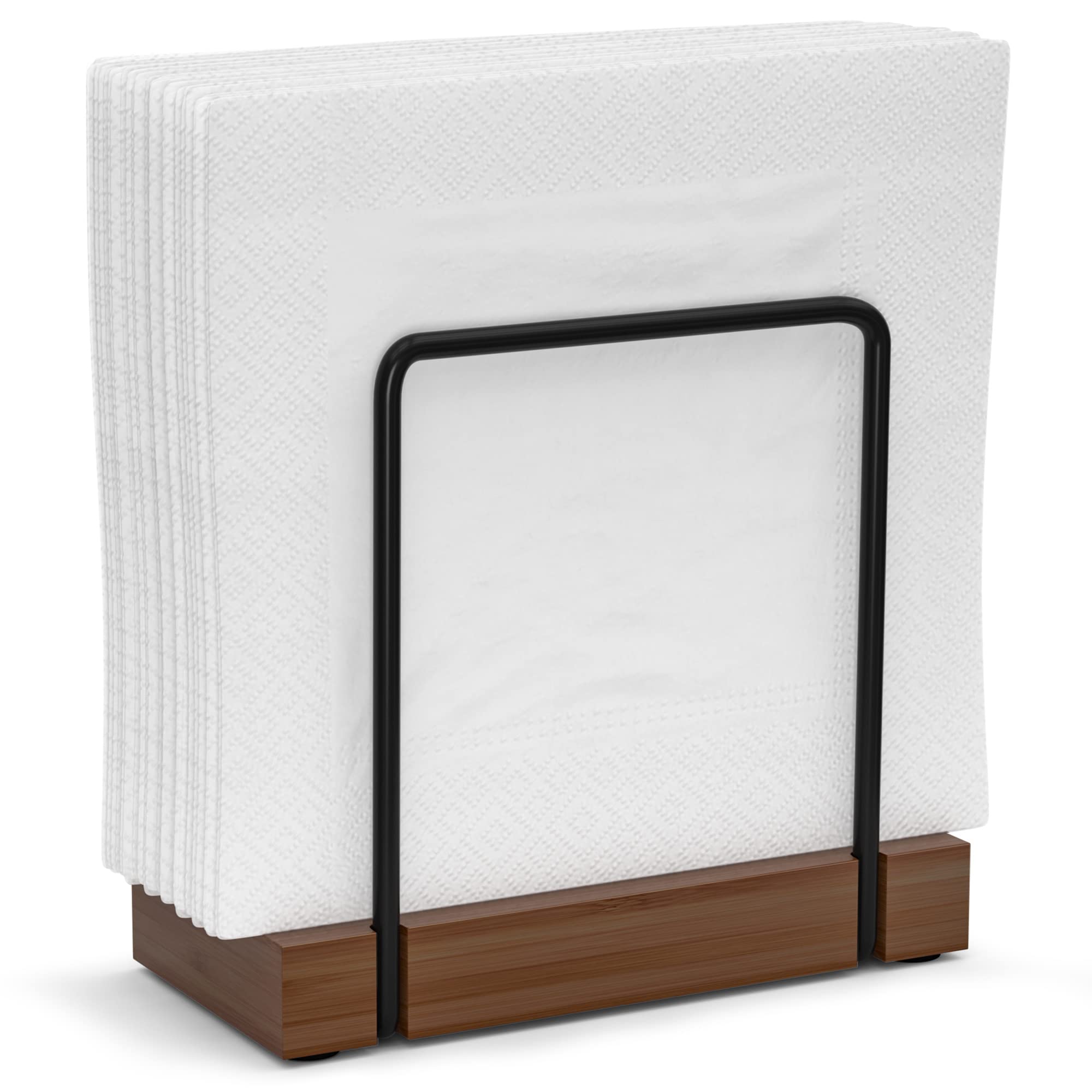 Wican napkin holder on dining table with bamboo-iron stand keeps napkins neatly accessible