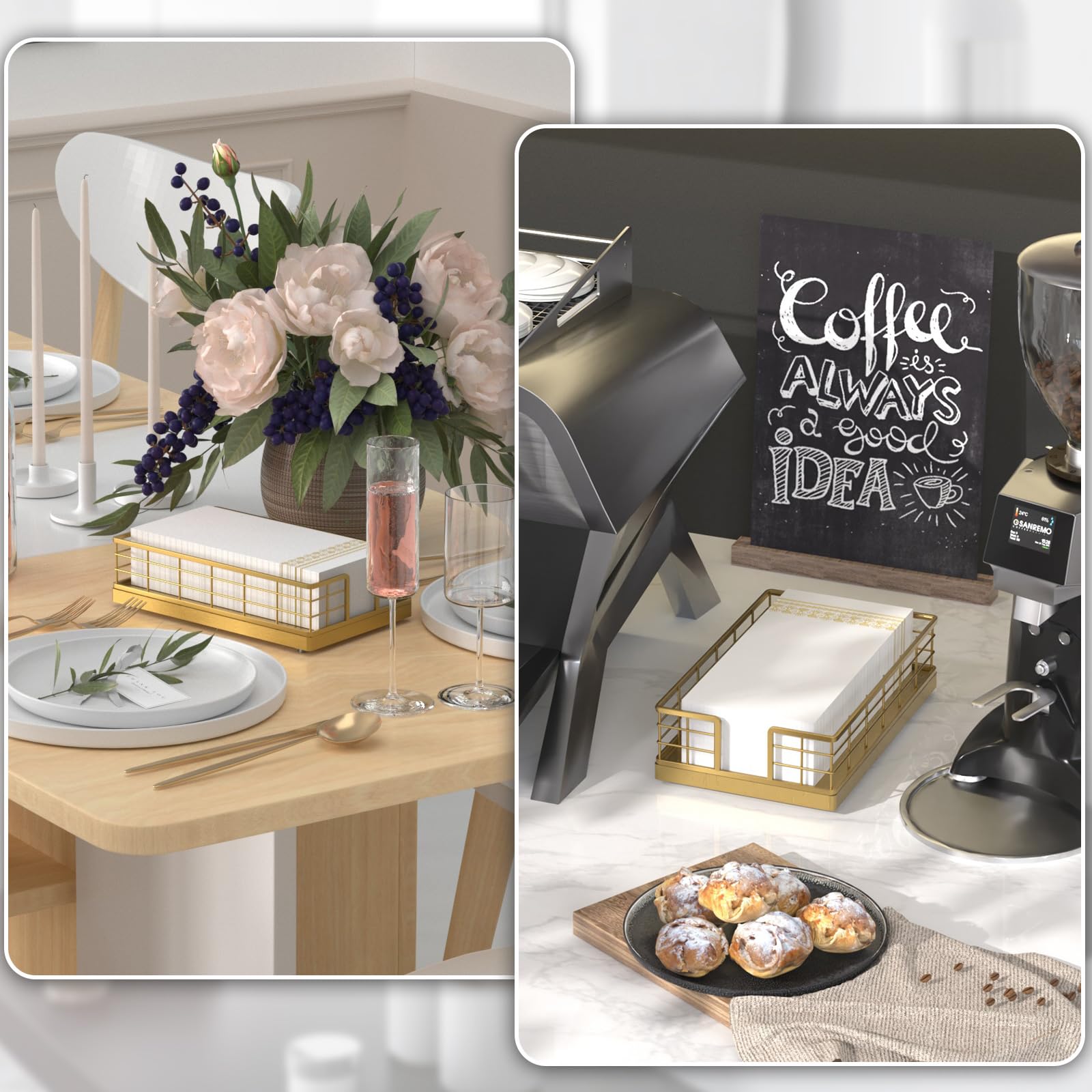 Wican wooden basket for paper towels with gold finish, adds decorative storage