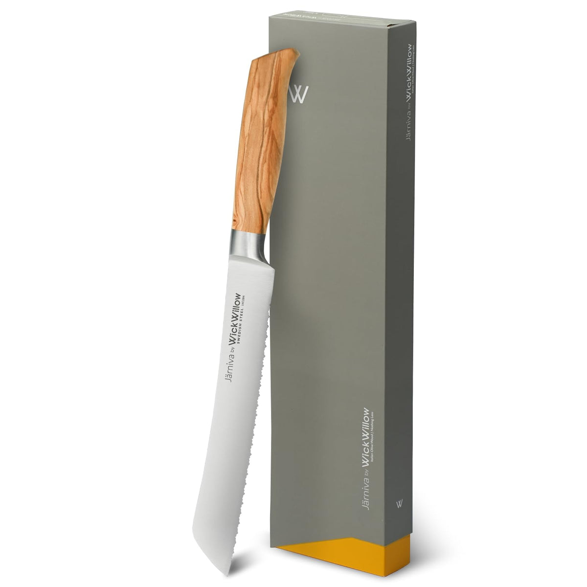 WICKWILLOW 8-inch bread knife in Swedish steel delivers clean slices.