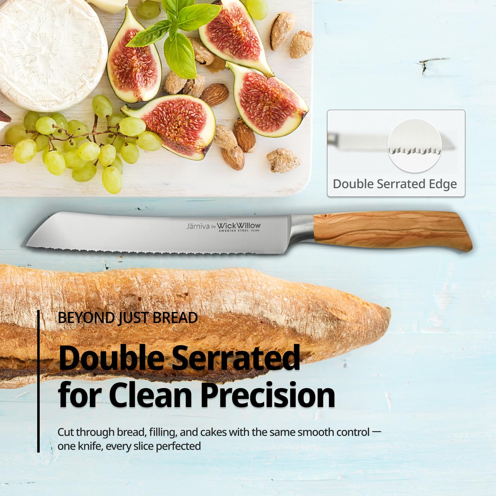 WICKWILLOW knife in use with smooth, confident slicing.