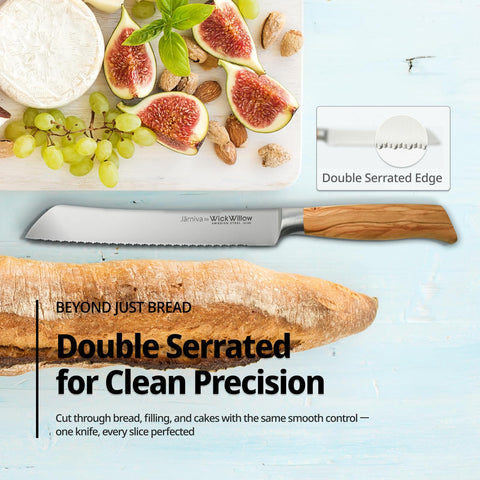 WICKWILLOW knife in use with smooth, confident slicing.