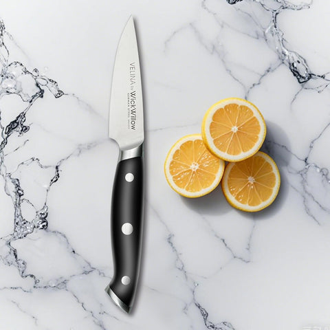 WICKWILLOW paring knife full tang handle showing balanced control in the hand