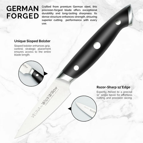 WICKWILLOW paring knife peeling apples with precise, smooth cuts