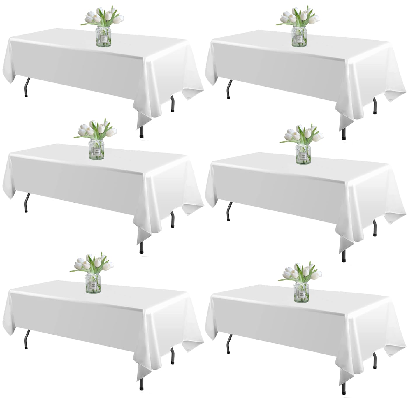 WIGENIUS 6-pack white tablecloth on a 6ft rectangle table for a clean setup
