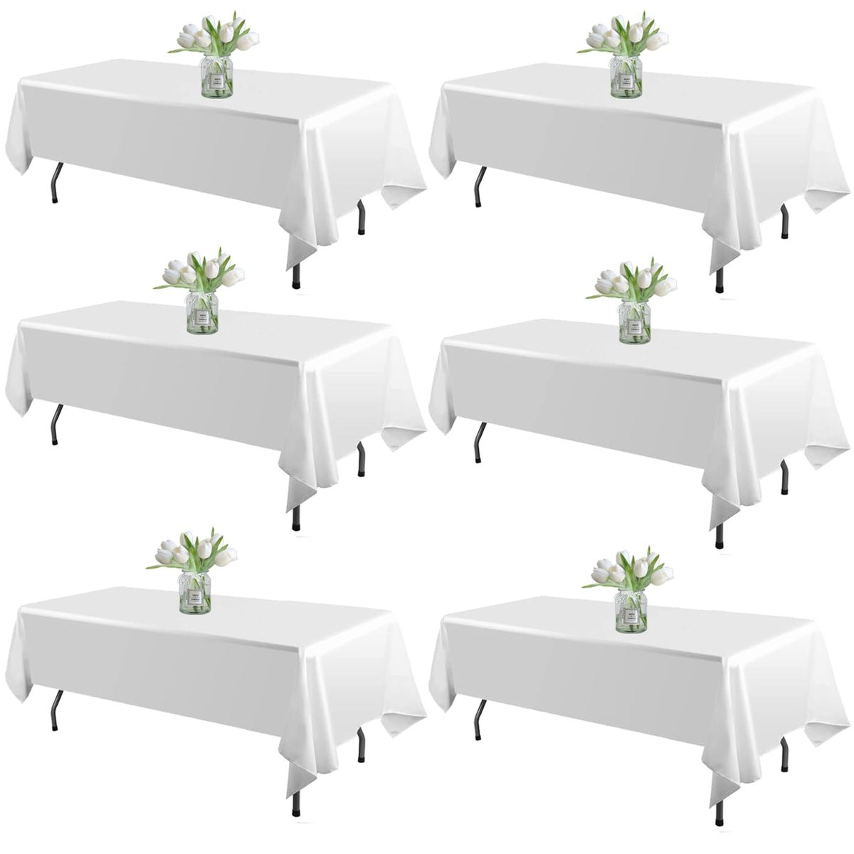 WIGENIUS 6-pack white tablecloth on a 6ft rectangle table for a clean setup