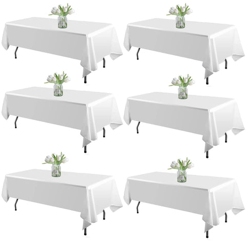 WIGENIUS 6-pack white tablecloth on a 6ft rectangle table for a clean setup