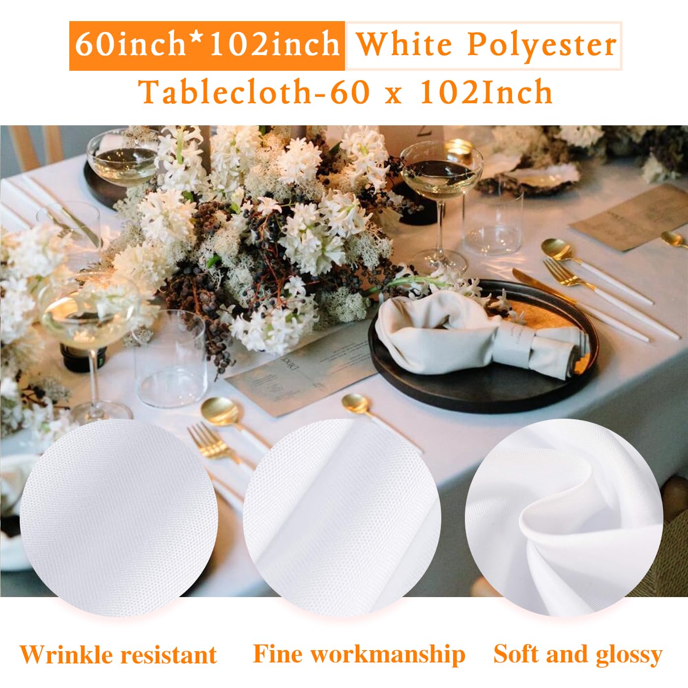 WIGENIUS white rectangle tablecloth drapes neatly for polished look