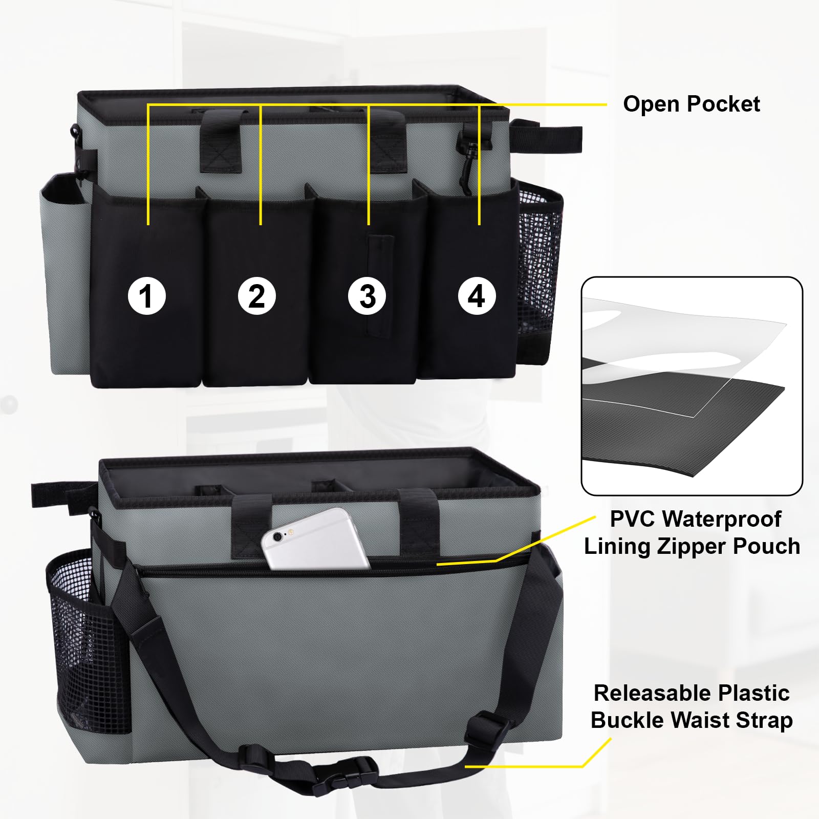 Removable interior dividers in Wigojoy caddy separate spray cans for safer storage