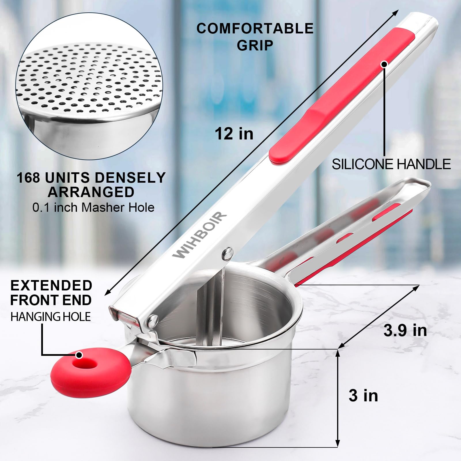 WIHBOIR potato ricer lever and silicone pad for comfortable, extended use