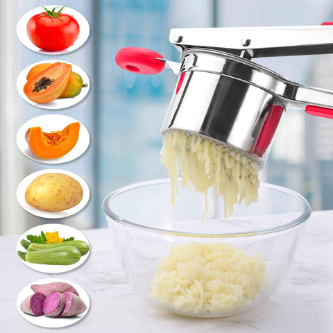 WIHBOIR ricer over bowls enables smooth purees for carrots and squash