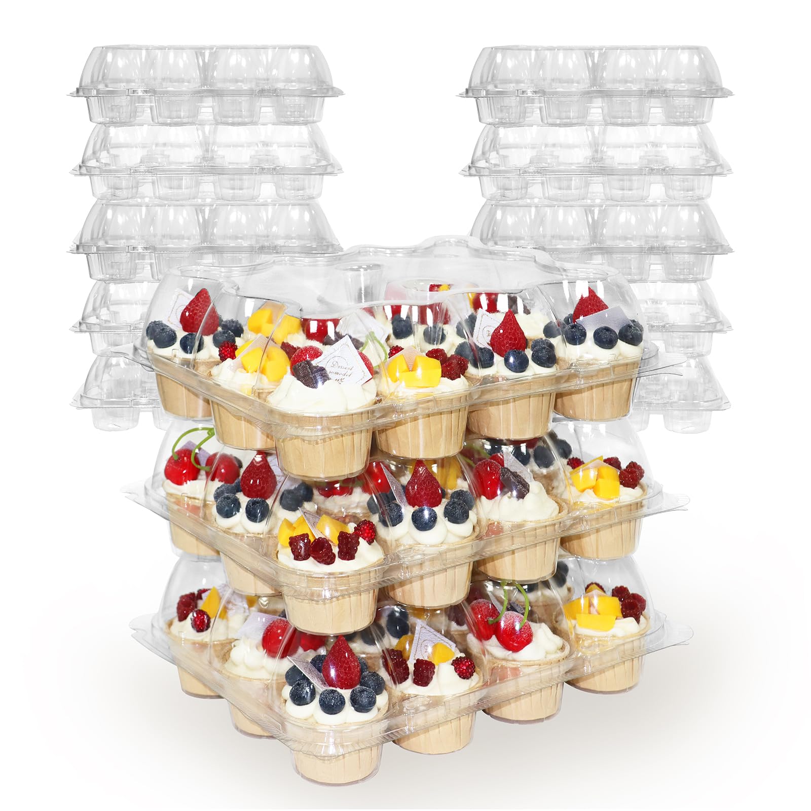 WIKDAY 12-count cupcake containers with clear body for presentation