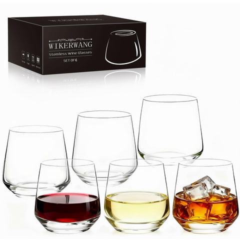 WIKERWANG stemless wine glasses close-up showcasing crystal clarity for daily use