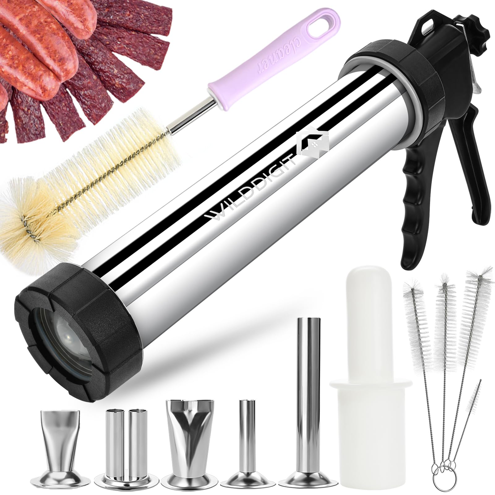 WILDDIGIT 3rd Gen jerky gun cannon, showing durable stainless steel construction for versatile jerky making