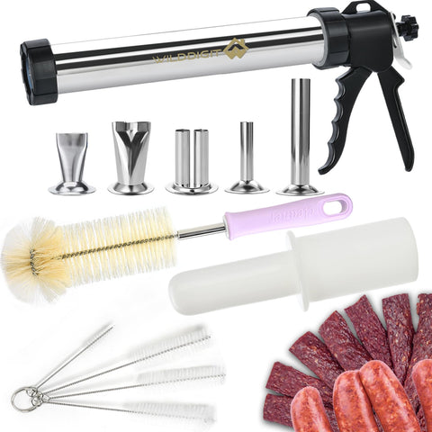 WILDDIGIT Beef Jerky Gun Kit front view highlights sturdy stainless steel build.
