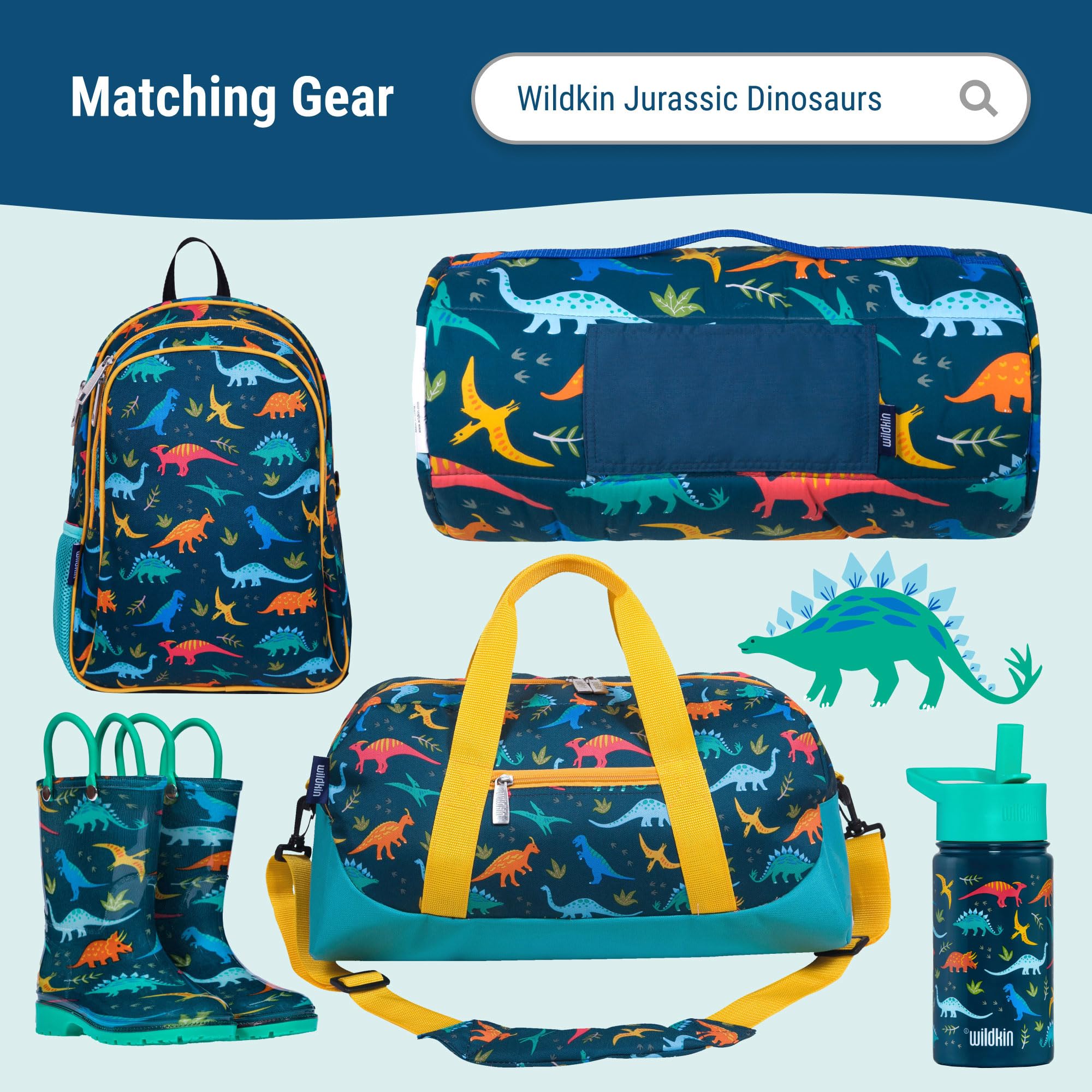 Wildkin Jurassic Dinosaurs lunch box laminate fabric signals easy wipe-clean durability