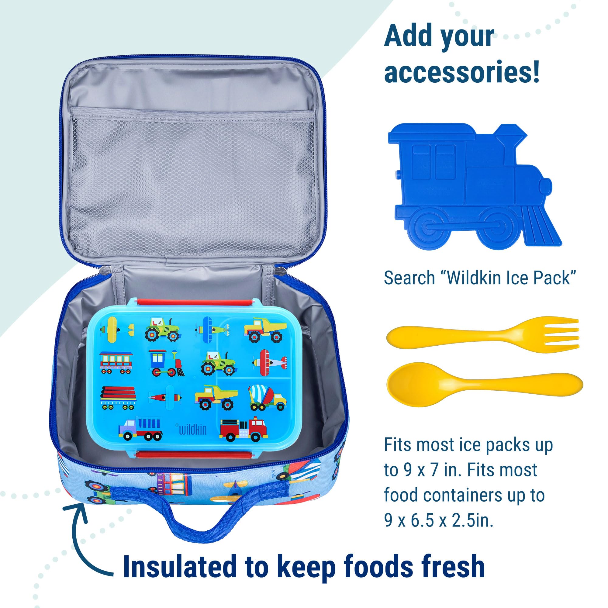 Wildkin Lunch Box uses durable polyester with PVC laminate for easy cleaning