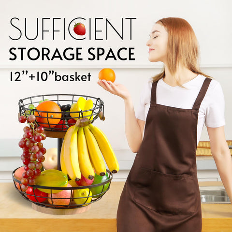 Wildmos fruit basket with banana hanger allows easy fruit separation and access.
