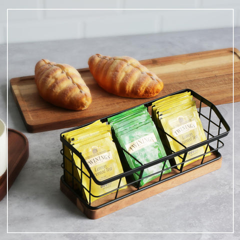 WILDMOS tea bar with three slots keeps bags, sugars, and packets organized.