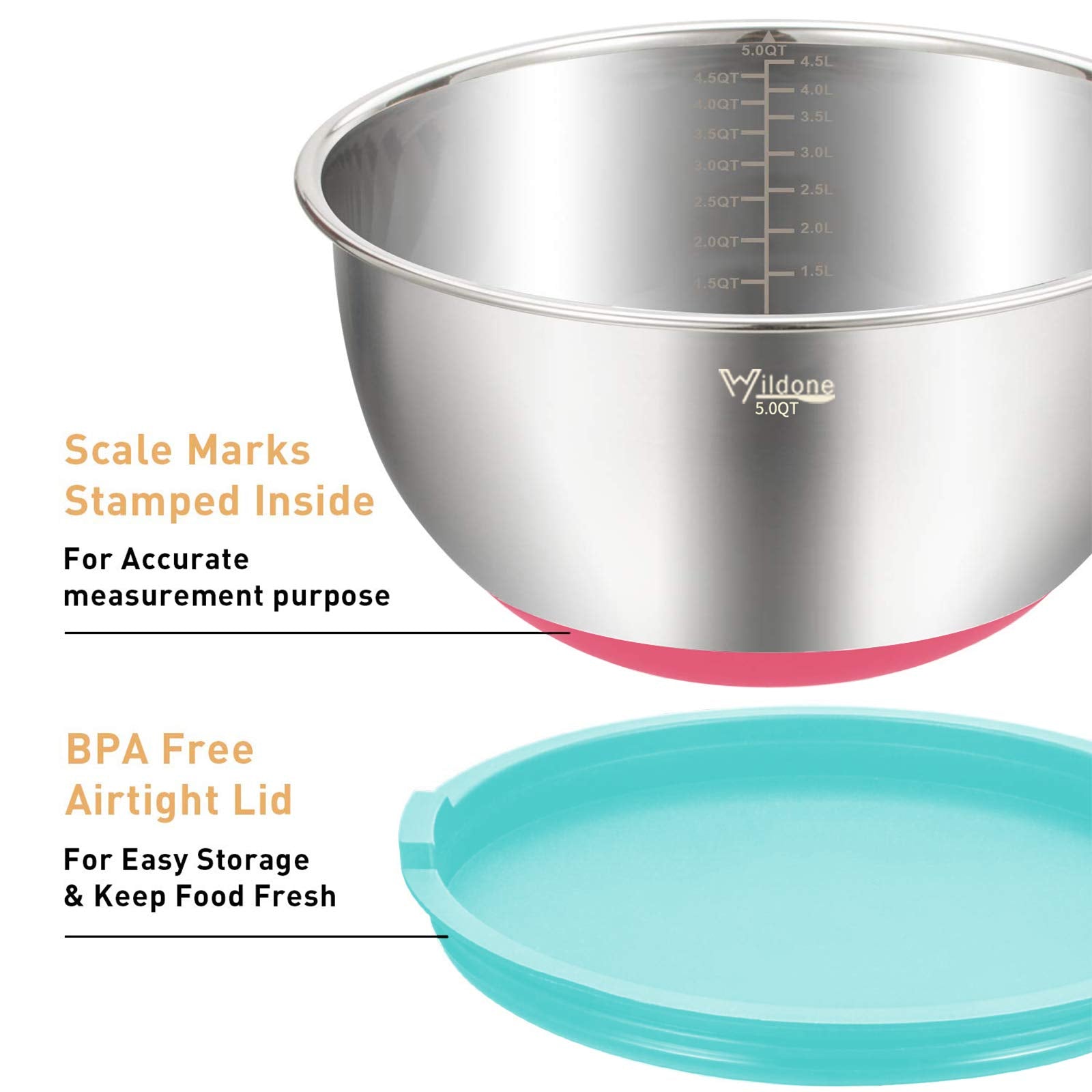 Wildone airtight lids provide a snug seal to keep ingredients fresh.