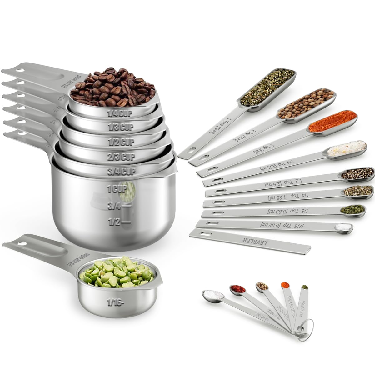 Wildone 21-piece measuring cups neatly nested for compact storage and quick access.