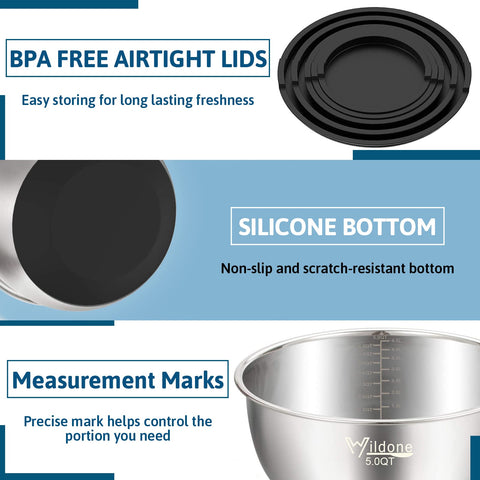 Wildone 3qt bowl with airtight lid for small sauces and whisking.