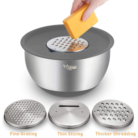 Wildone bowls feature silicone non-slip bottoms for stable countertop mixing.