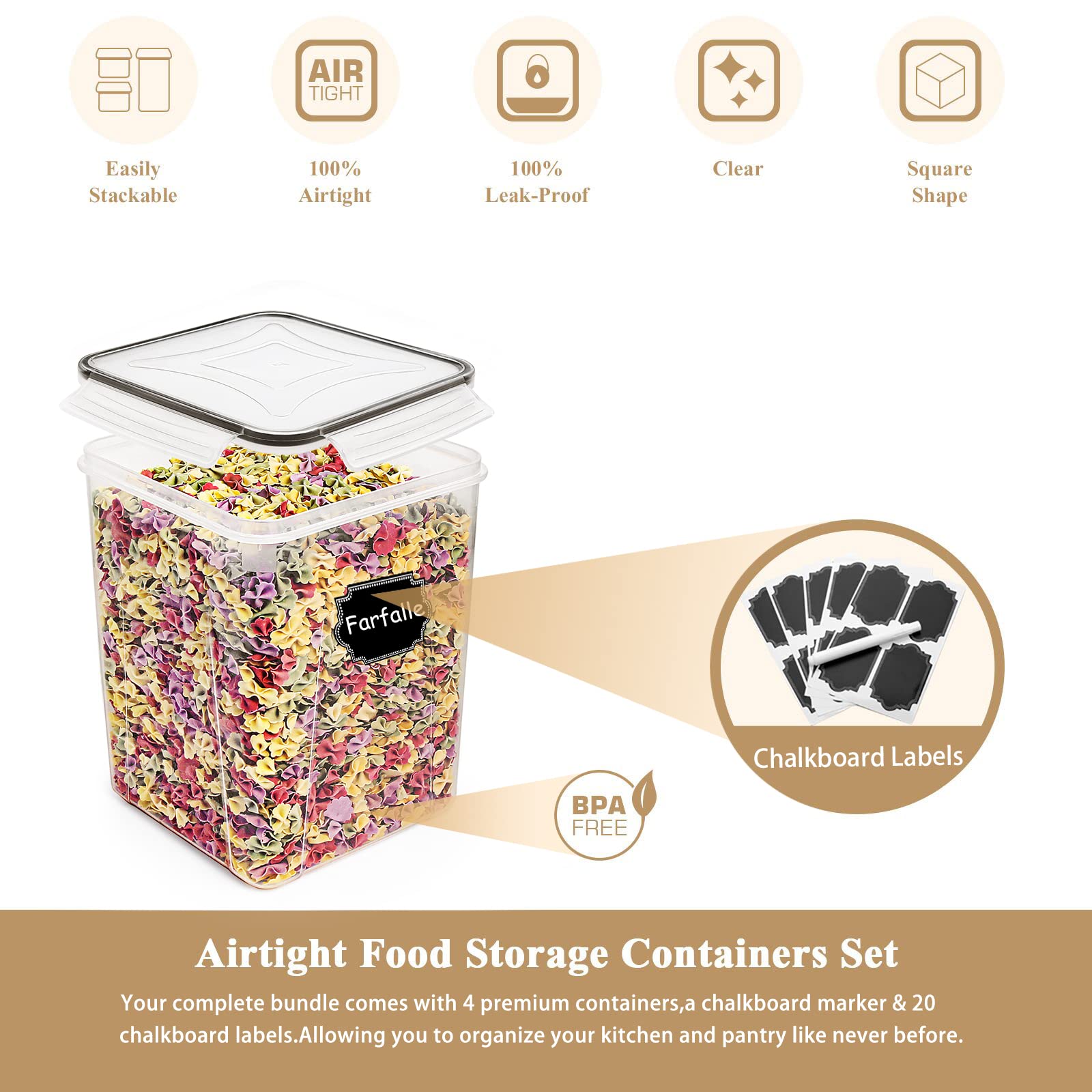 Wildone stackable kitchen containers shown in a compact pantry setup.