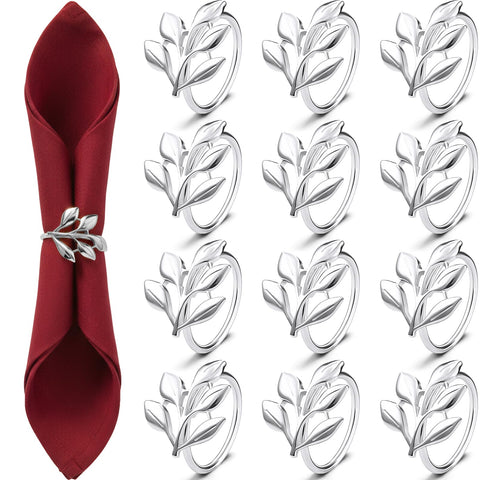 WILLBOND leaf napkin ring close-up in silver finish adds elegant texture.