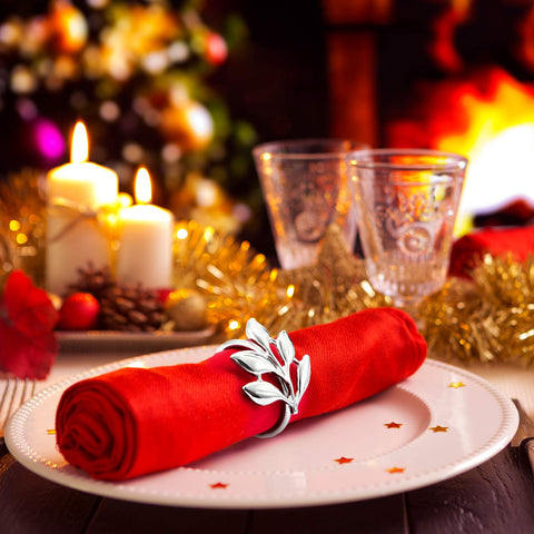 Napkin ring placed around napkin for formal Thanksgiving dinner.