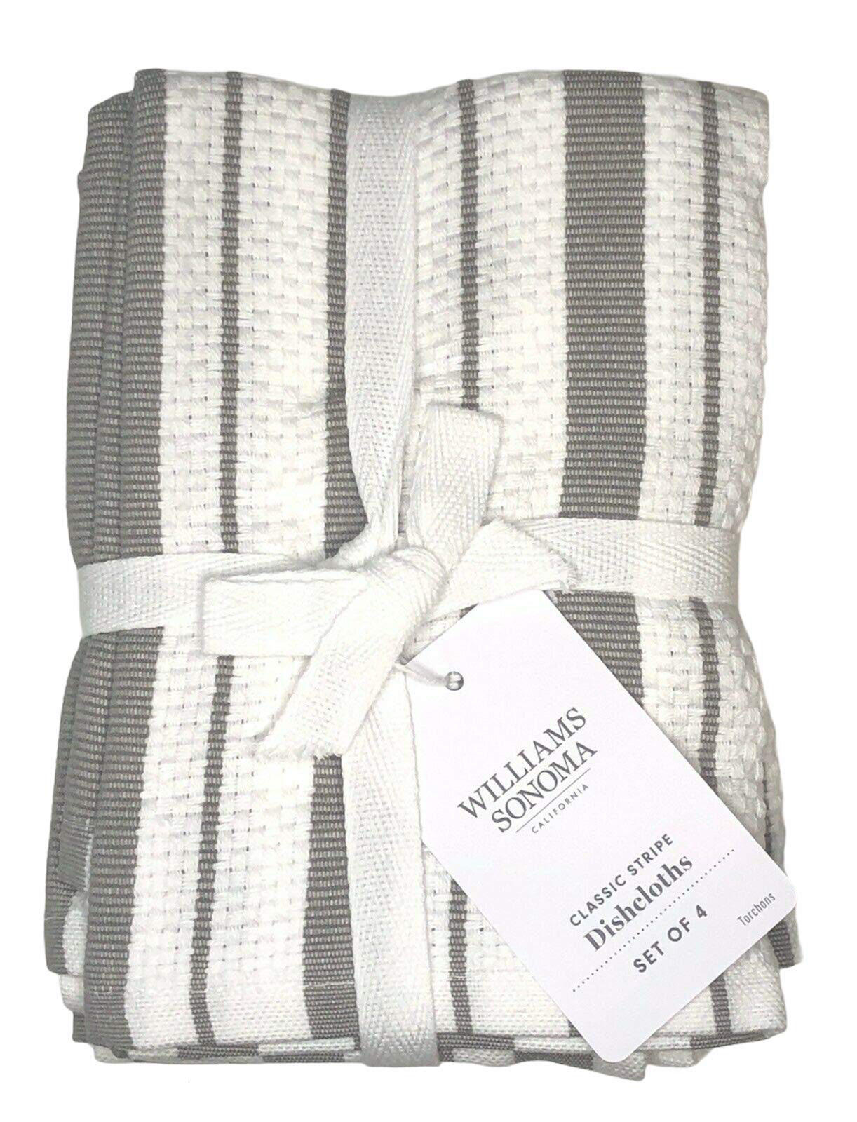 Williams-Sonoma Classic Striped Dishcloths in Drizzle Grey for soft absorbency in everyday kitchen tasks.