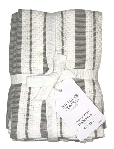 Williams-Sonoma Classic Striped Dishcloths in Drizzle Grey for soft absorbency in everyday kitchen tasks.
