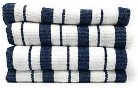 Williams-Sonoma Classic Striped Towels Navy folded on counter, soft and absorbent for everyday use.