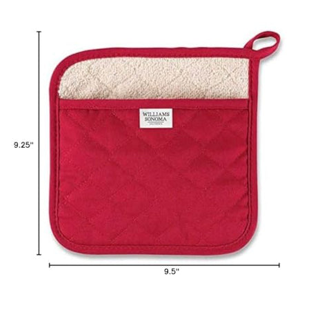 Williams-Sonoma potholder in claret red on hanging loop for easy storage and secure grip