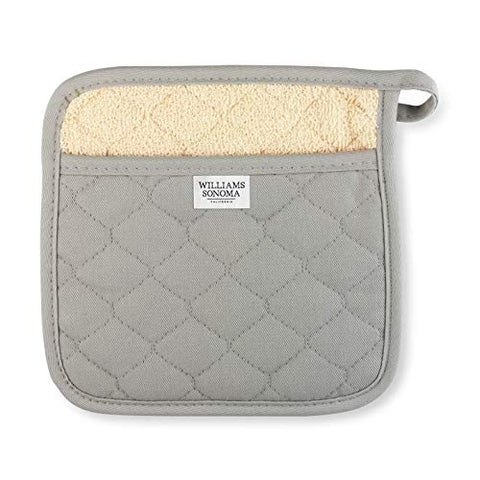 Williams-Sonoma striped potholder Drizzle Grey provides heat protection during cooking tasks.