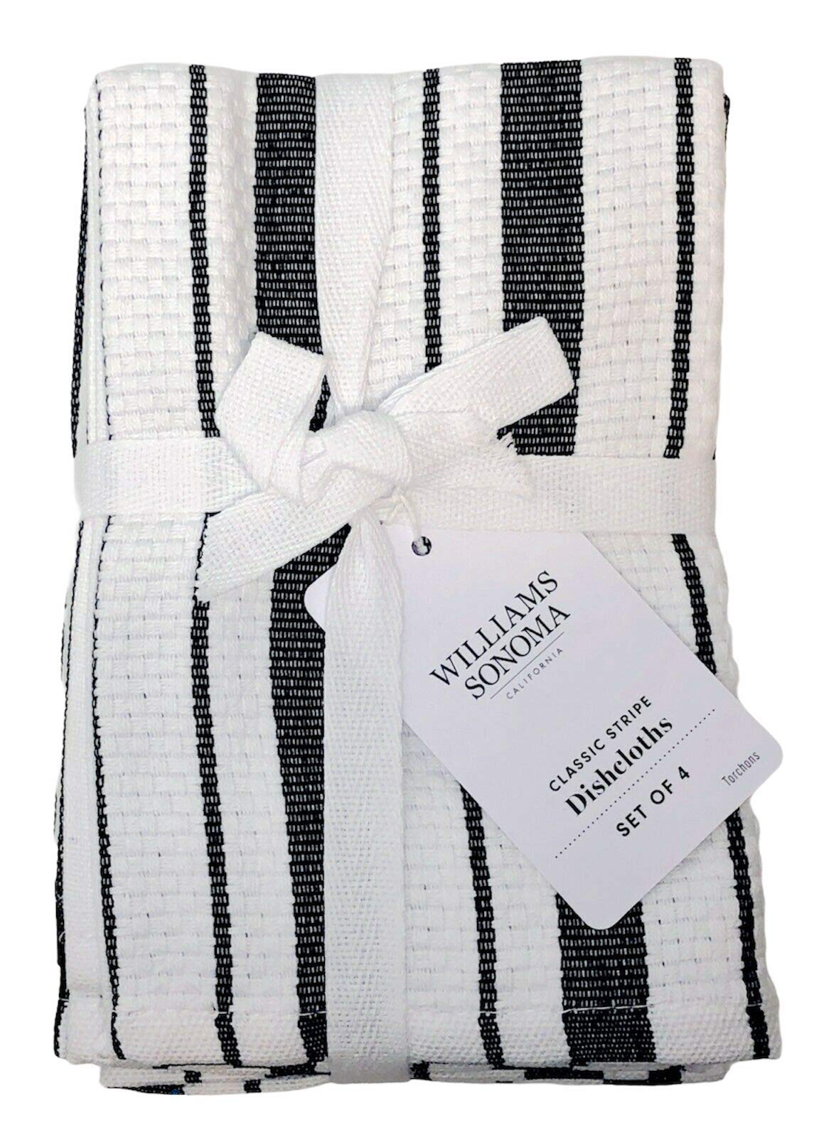 Williams-Sonoma classic striped dishcloths in jet-black basketweave for everyday use