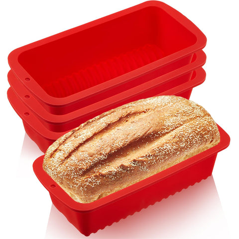 Willinglong four-piece silicone bread loaf pan set in red offers easy release.